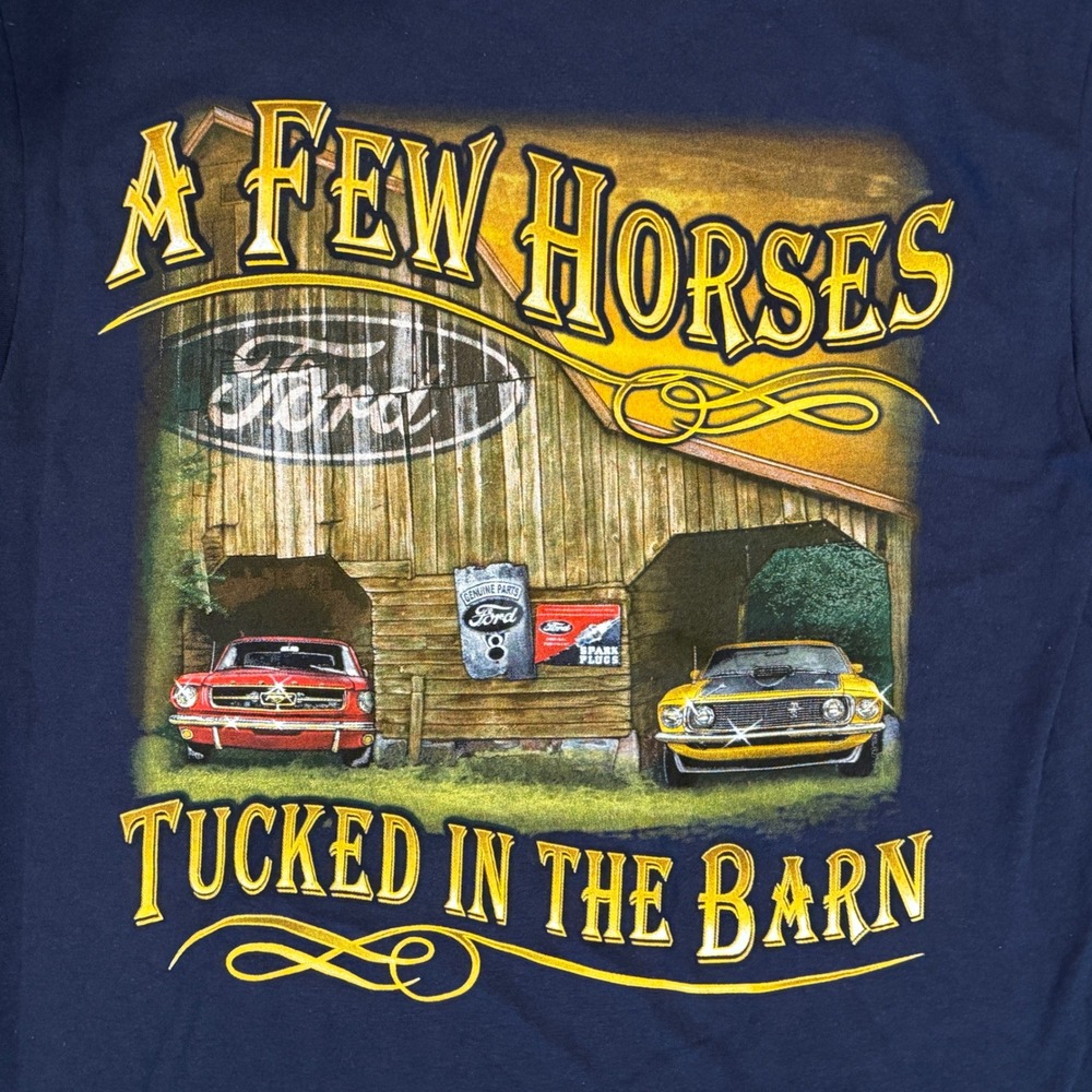 Ford Mustang Long Sleeve T-Shirt Mens Med Navy Blue Excellent Barn Graphic Tee - Picture 7 of 9